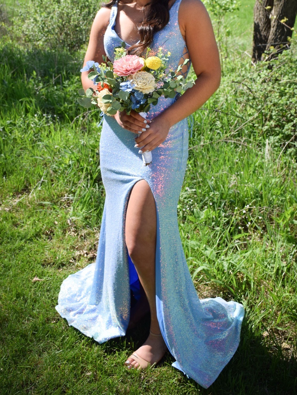 Blue sequin prom dress— Women's Formal Gown